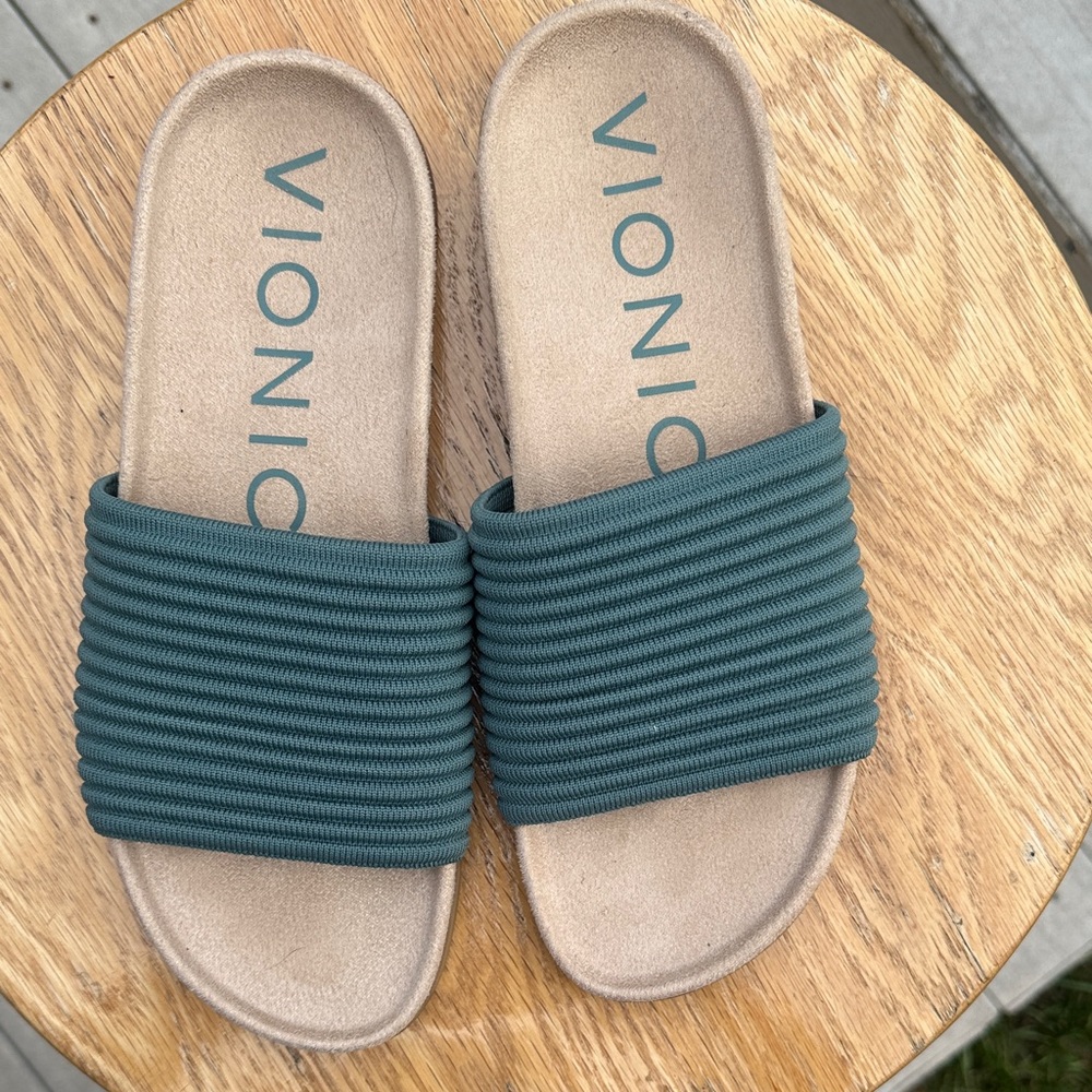 Vionic Dark Teal Ribbed Slide Sandals